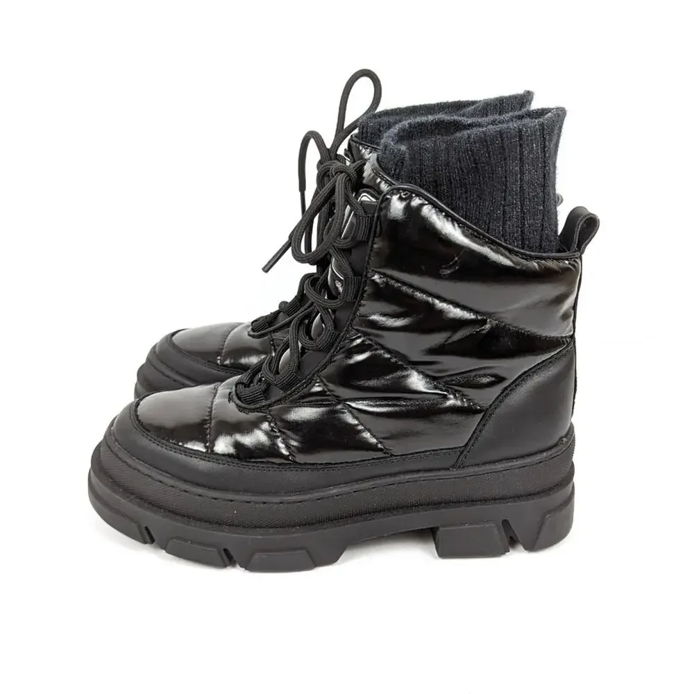 Sam Edelman Black Tabitha Quilted Lace-Up Boot Size 6